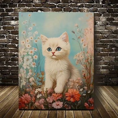 Cute Ragdoll Kitten with Flowers Painting 40x60cm Metal Print Ready to Hang