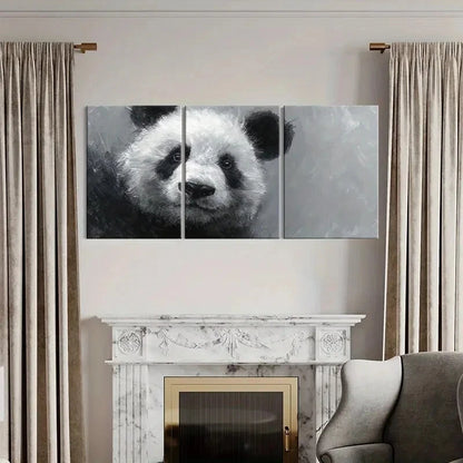 3pcs Panda Artwork Abstract Painting Metal Print Ready to Hang Art