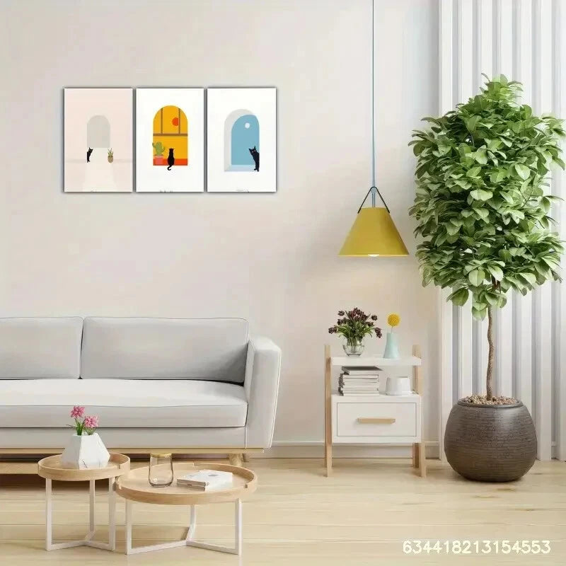 3pcs Cat Decoration Poster Minimalist Style Metal Print Ready to Hang Art