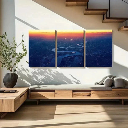 3pcs Cityscape At Sunset River Dense Building Wall Art Set Canvas Framed 40x60cm - High Quality Print 100% Australian Made Wall Canvas Ready to Hang