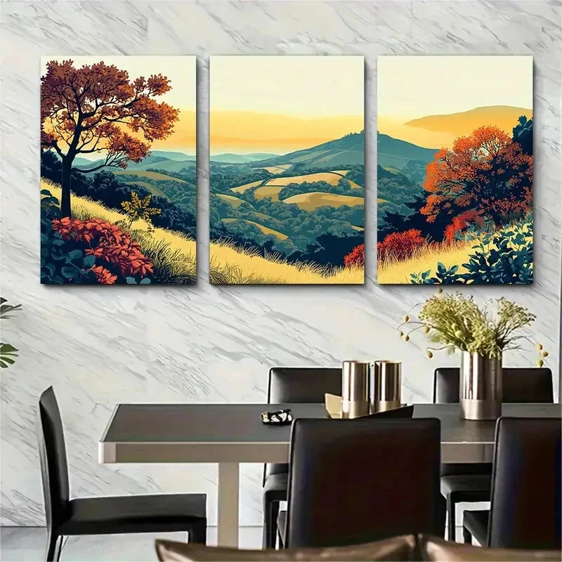 3pcs Malvern Hills Countryside Metal Print Ready to Hang Art