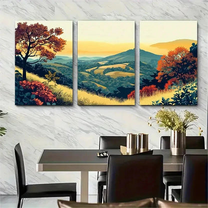 3pcs Malvern Hills Countryside Metal Print Ready to Hang Art