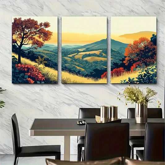 3pcs Malvern Hills Countryside Metal Print Ready to Hang Art