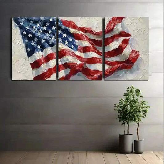 3pcs Modern American Flag Oil Painting Metal Print Ready to Hang Art