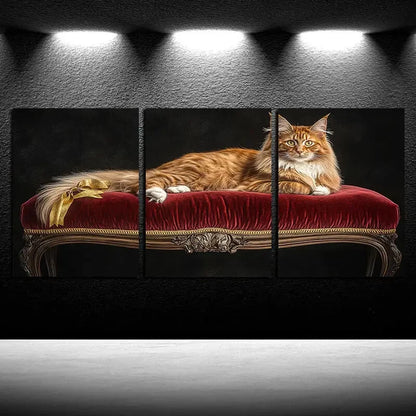 3pcs Elegant Cat on Velvet Sofa Design Metal Print Ready to Hang Art