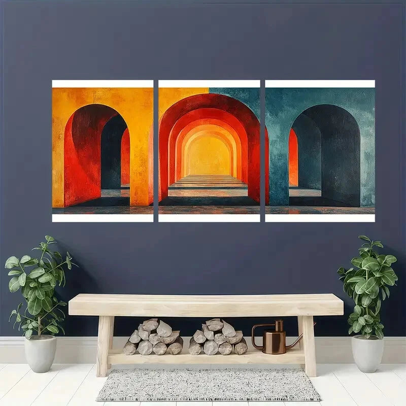3pcs Mid-Century Modern Abstract Arches Metal Print Ready to Hang Art