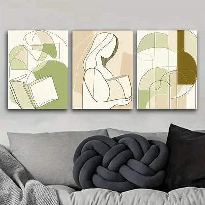 3pcs Abstract Modern Line Profile Painting Metal Print Ready to Hang Art