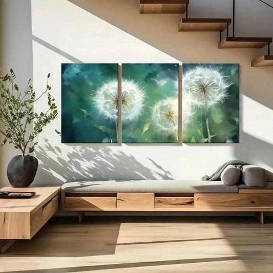 3pcs Artistic Dandelion Illustration Abstract Metal Print Ready to Hang Art