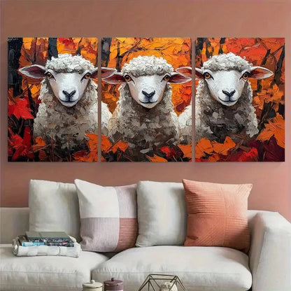 3pcs Sheep Farm Animals Friendship Design Metal Print Ready to Hang Art