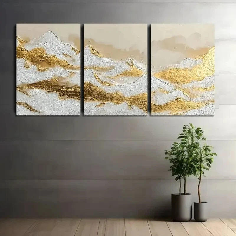 3pcs Golden and White Surface with Foil Accents Metal Print Ready to Hang Art