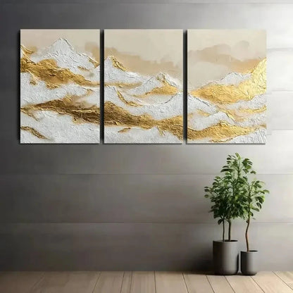 3pcs Golden and White Surface with Foil Accents Metal Print Ready to Hang Art