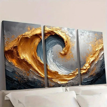 3pcs Golden & Silvery Swirl Design Q   Wall Art Set Canvas Framed 60x90cm - High Quality Print 100% Australian Made Wall Canvas Ready to Hang