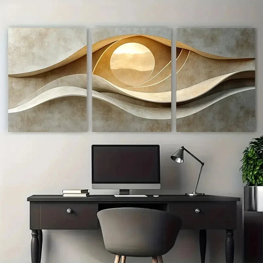 3pcs Light Beige Minimalist Soft Shapes Metal Print Ready to Hang Art