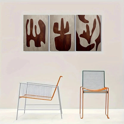 3pcs Abstract Brown and Beige Metal Print Ready to Hang Art