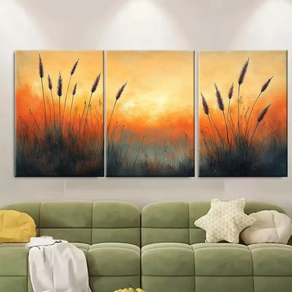 3pcs Abstract Cattail Grass Metal Print Ready to Hang Art