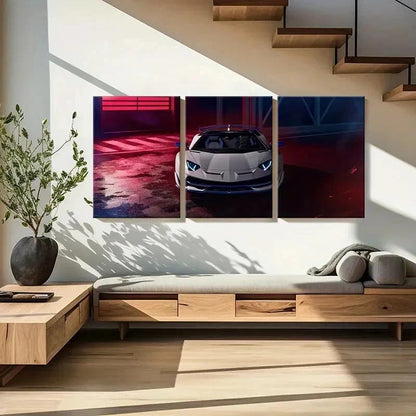 3pcs White Super Car Modern Vehicle Decoration Wall Art Set Canvas Framed 40x60cm - High Quality Print 100% Australian Made Wall Canvas Ready to Hang