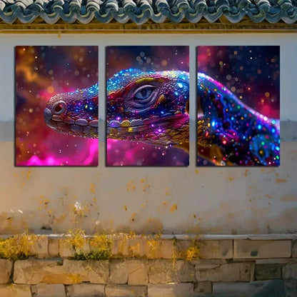3pcs Vibrant Chameleon Colorful Design Metal Print Ready to Hang Art