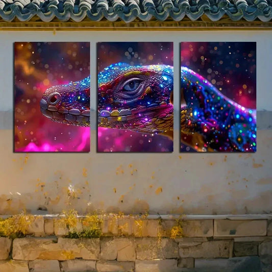 3pcs Vibrant Chameleon Colorful Design Metal Print Ready to Hang Art