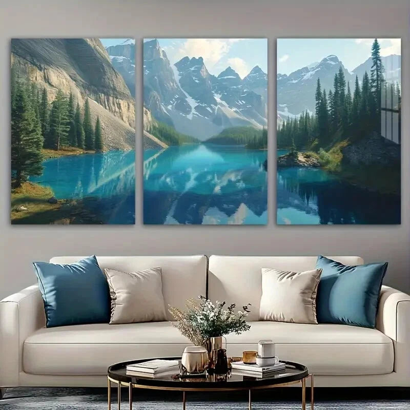 3pcs Snowy Mountains Forest Lakes Metal Print Ready to Hang Art