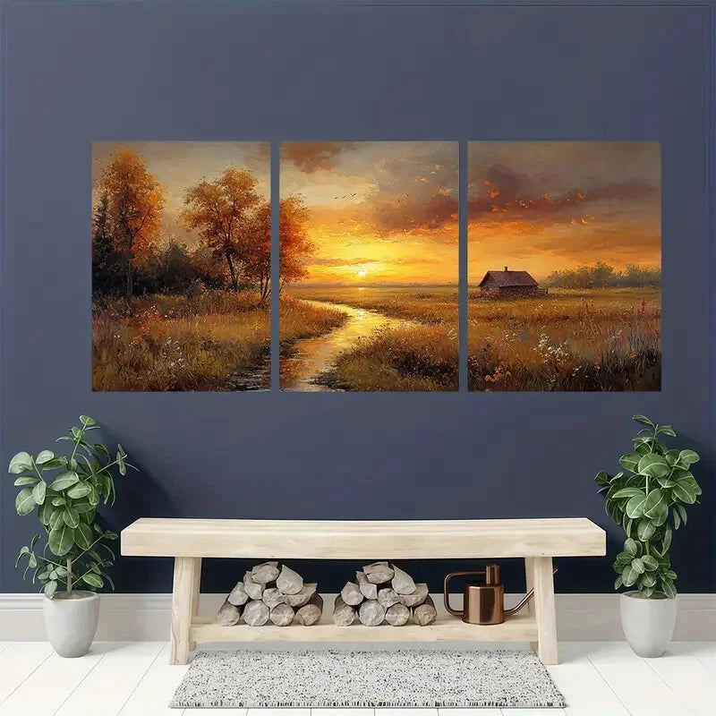 3pcs Classic Golden Yellow & Warm Earthy Tones Metal Print Ready to Hang Art