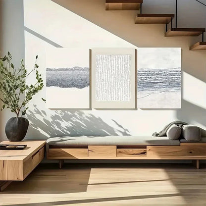 3pcs Blue White Abstract Illustration Print Metal Print Ready to Hang Art