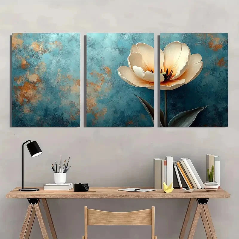 3pcs Tulip Art Painting Beige Art Print Metal Print Ready to Hang Art
