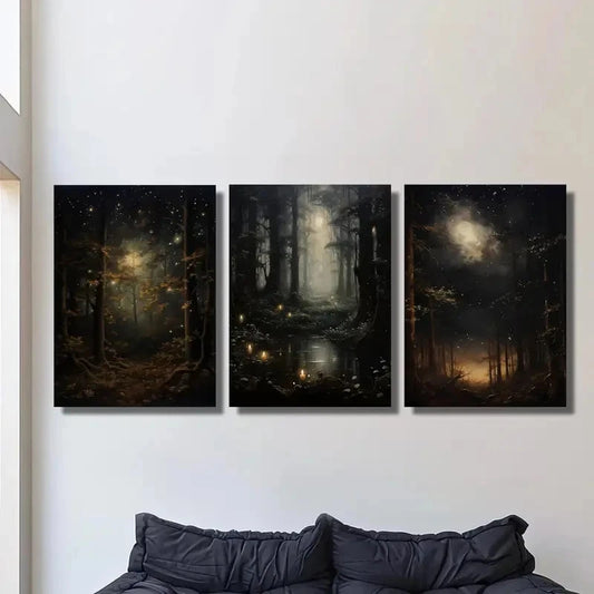 3pcs Enchanting Gothic Night Sky & Mysterious Metal Print Ready to Hang Art