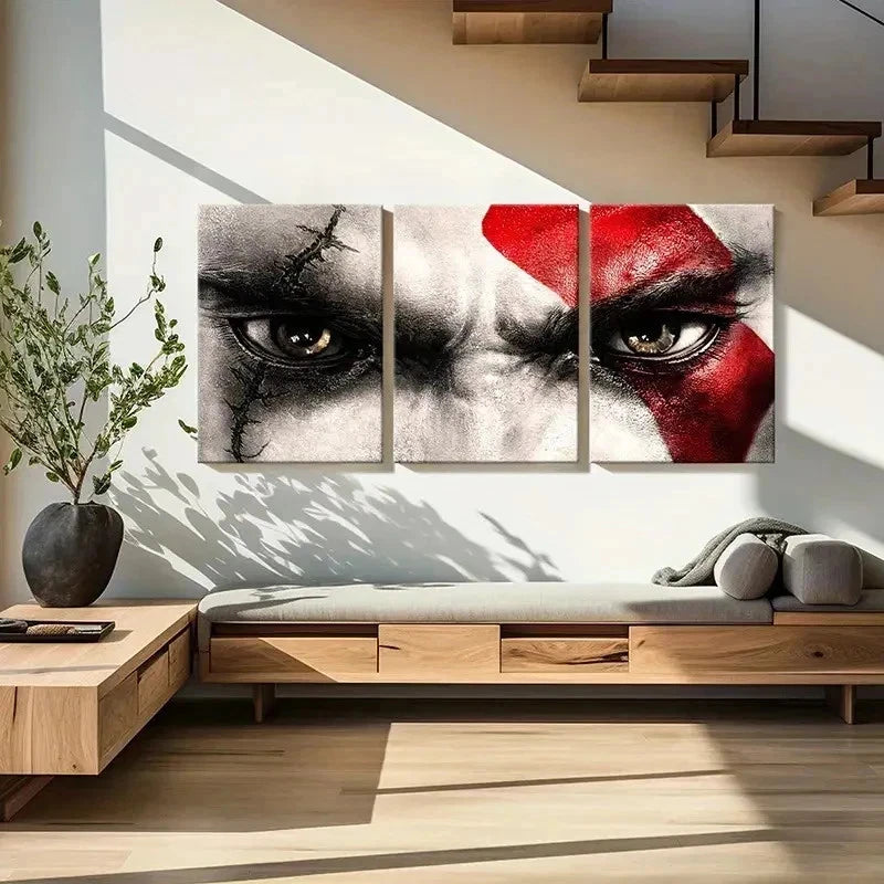 3pcs Modern Video Game Character Kratos Wall Art Set Canvas Framed 40x60cm - High Quality Print 100% Australian Made Wall Canvas Ready to Hang