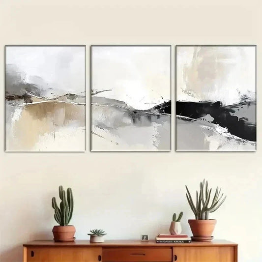 3pcs Neutral Tones, Minimalist Geometric Wall Art Set Canvas Framed 60x90cm - High Quality Print 100% Australian Made Wall Canvas Ready to Hang