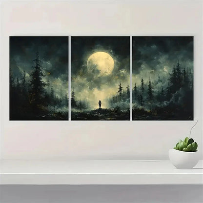 3pcs Whispering Shadows Celestial Skies Painting Metal Print Ready to Hang Art