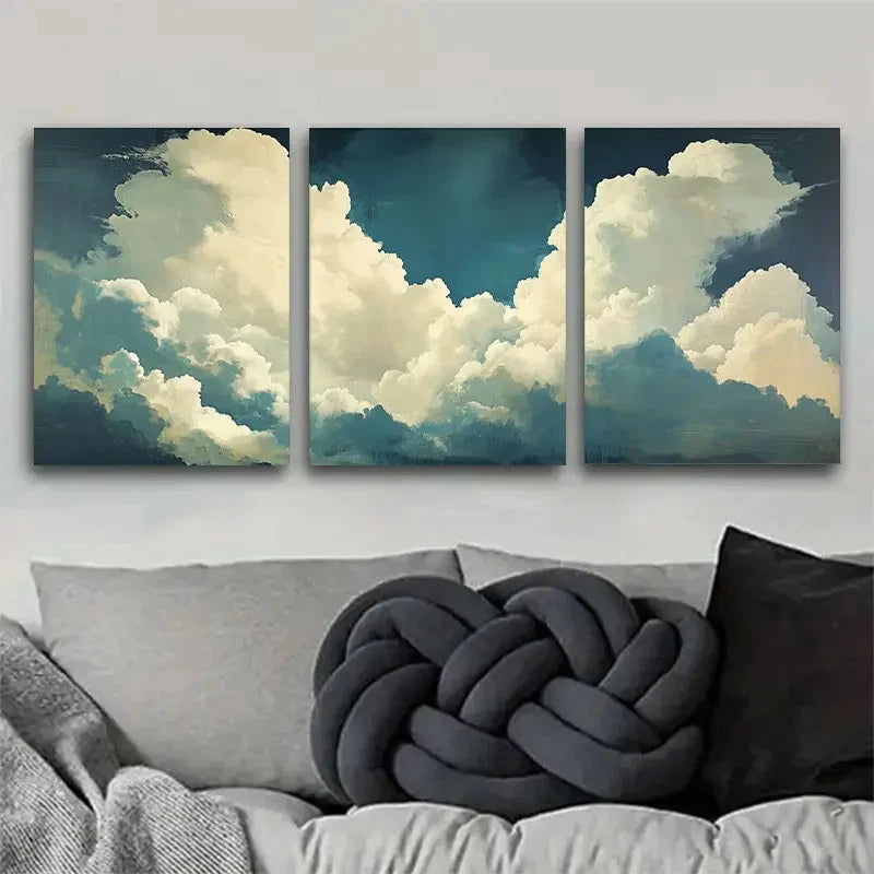 3pcs oft Sky and Cloud Scenery in Calm Blue Metal Print Ready to Hang Art
