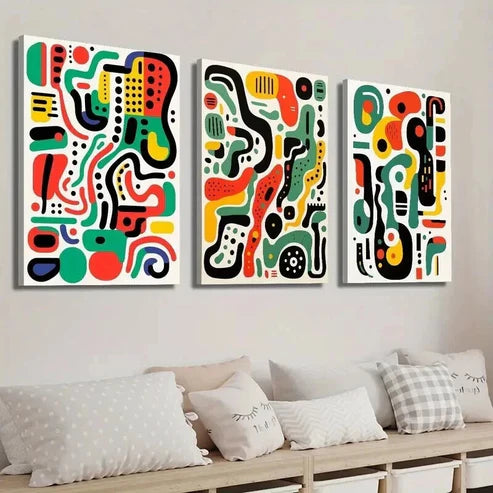 3pcs Geometric Decor with Colorful Shapes Wall Art Set Canvas Unframed - High Quality Print 100% Australian Made Wall Canvas