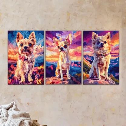 3pcs Colorful Abstract Paintings of Two Dogs Wall Art Set Canvas Unframed - High Quality Print 100% Australian Made Wall Canvas - Bella Home Decor
