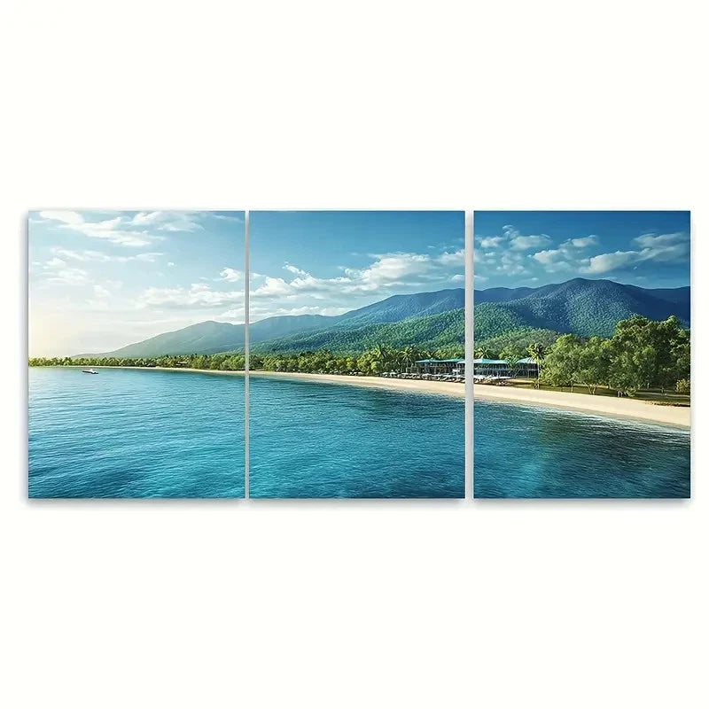 3pcs Cairns Australia Tropical Ocean Beach Wall Art Set Canvas Framed 50x70cm - High Quality Print 100% Australian Made Wall Canvas Ready to Hang