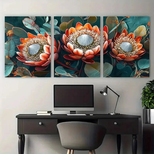 3pcs South Africa Travel Floral Illustration Wall Art Set Canvas Framed 60x90cm - High Quality Print 100% Australian Made Wall Canvas Ready to Hang