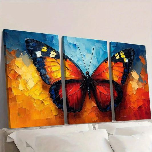 3pcs Vibrant Abstract Butterfly Modern Wall Art Set Canvas Framed 40x60cm - High Quality Print 100% Australian Made Wall Canvas Ready to Hang