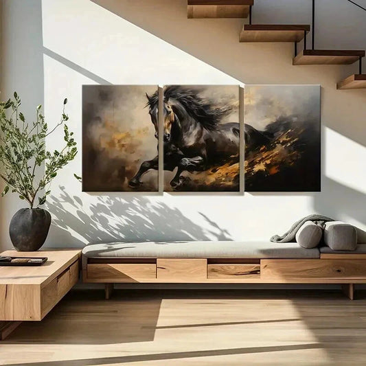 3pcs Abstract Horse Artwork Dynamic Flowing Mane Wall Art Set Canvas Framed 40x60cm - High Quality Print 100% Australian Made Wall Canvas Ready to Hang