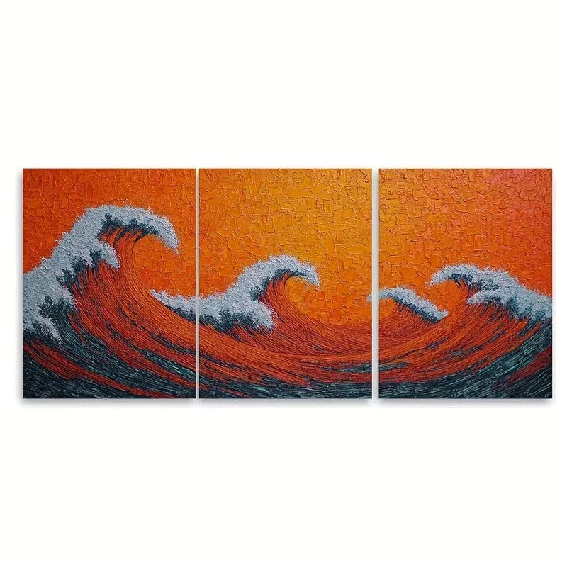 3pcs Orange Sunset Seascape Wall Art Set Canvas Framed 40x60cm – High Quality Print 100% Australian Made Wall Canvas Ready to Hang