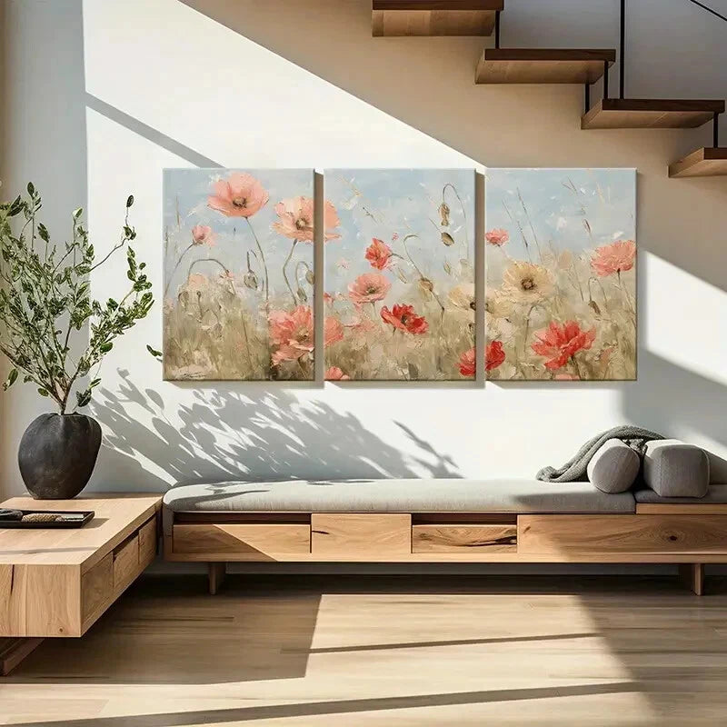 3pcs Abstract Floral Art Soft Pastel Colors Metal Print Ready to Hang Art