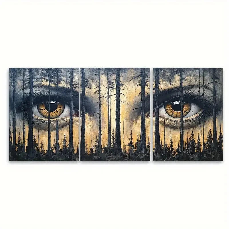 3pcs Forest Eyes Painted on Trees Design Wall Art Set Canvas Framed 40x60cm - High Quality Print 100% Australian Made Wall Canvas Ready to Hang