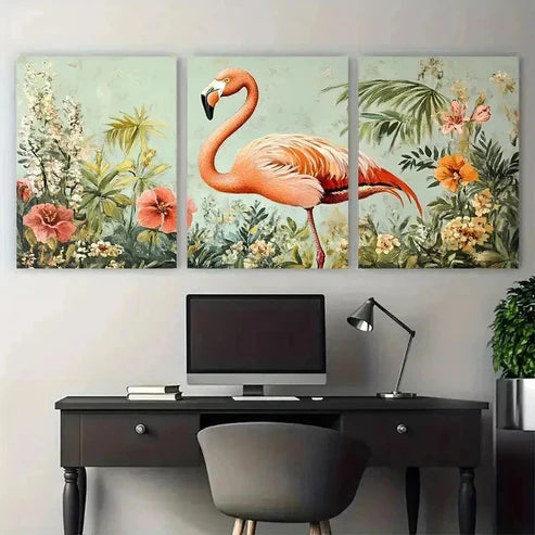 3pcs Vintage Flamingo Botanical Floral Perfect Wall Art Set Canvas Unframed – High Quality Print 100% Australian Made Wall Canvas