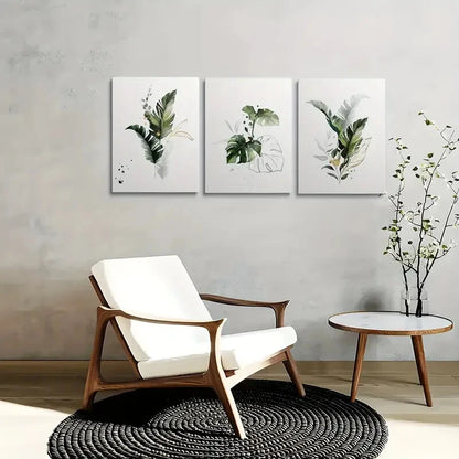 3pcs Featuring Green Plant Designs Minimalist Metal Print Ready to Hang Art