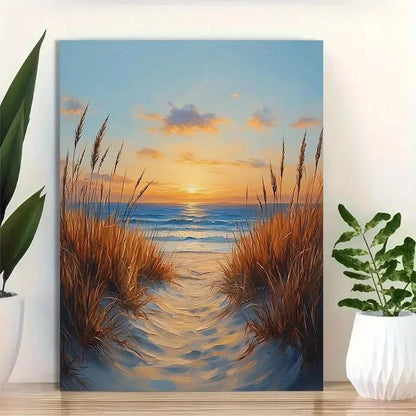 Beautiful Golden Sands & Ocean Waves Painting  40x60cm Metal Print Ready to Hang