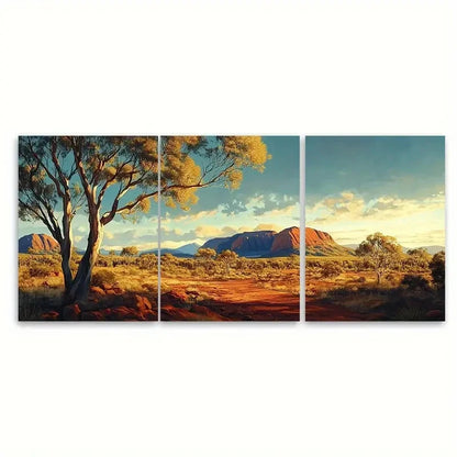 3pcs Australian Eucalyptus Trees & Red Rocks Wall Art Set Canvas Framed 40x60cm - High Quality Print 100% Australian Made Wall Canvas Ready to Hang