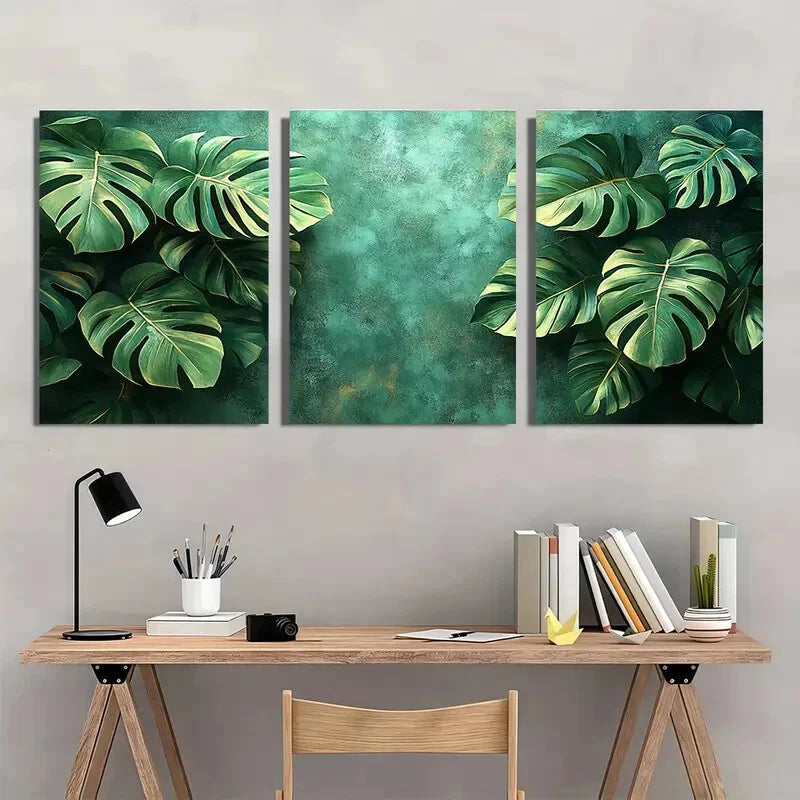 3pcs Minimalist Sage Green Monstera Leaf Metal Print Ready to Hang Art