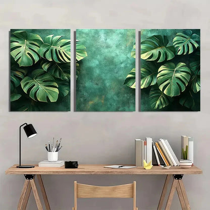 3pcs Minimalist Sage Green Monstera Leaf Metal Print Ready to Hang Art