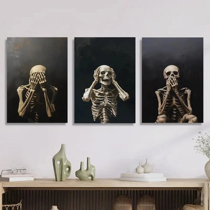 3pcs Skeleton posture creativity, shyness, fear Metal Print Ready to Hang Art