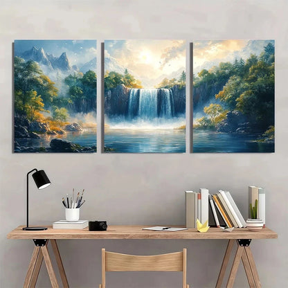 3pcs Majestic Waterfalls Lush Forests & Serene Wall Art Set Canvas Framed 60x90cm - High Quality Print 100% Australian Made Wall Canvas Ready to Hang