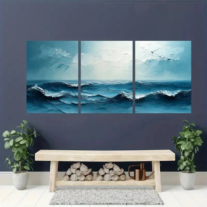 3pcs Abstract Ocean Waves Decorative Painting Metal Print Ready to Hang Art