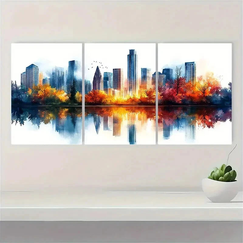 3pcs Austin Painting Texas Watercolor Art Metal Print Ready to Hang Art